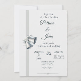 Invitación de boda Campanas de boda de plata azul