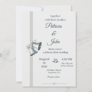 Invitación de boda Campanas de boda de plata azul