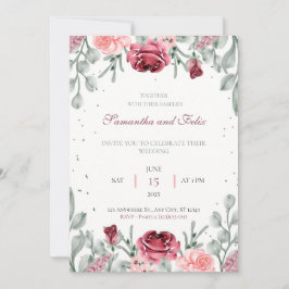 Invitación de boda campestre con acuarela floral e