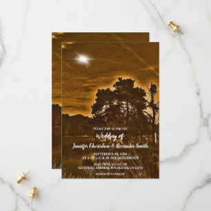 Invitación de boda campestre con luces centelleant