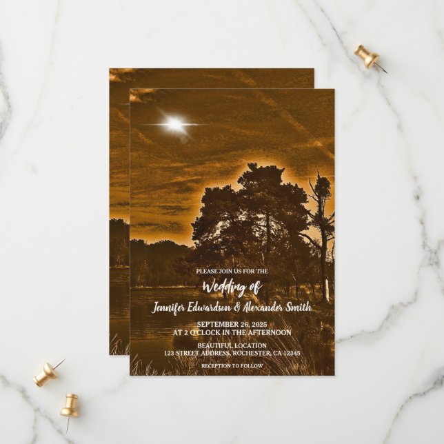 Invitación de boda campestre con luces centelleant (Anverso/Reverso In Situ)