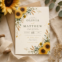 Invitación de boda campestre de girasoles