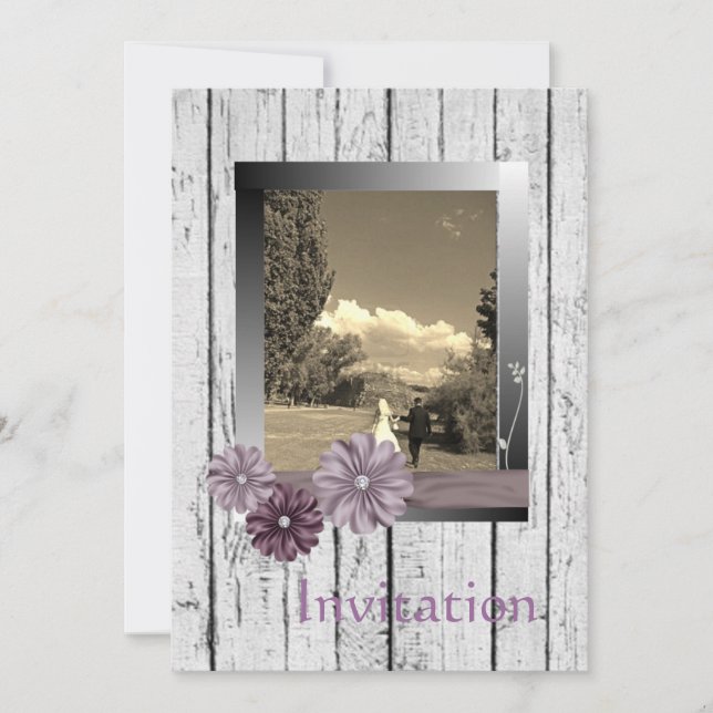 Invitación de boda campestre de madera de granero  (Anverso)