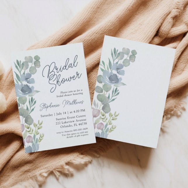 Invitación de boda campestre polvorienta azul con  (Subido por el creador)