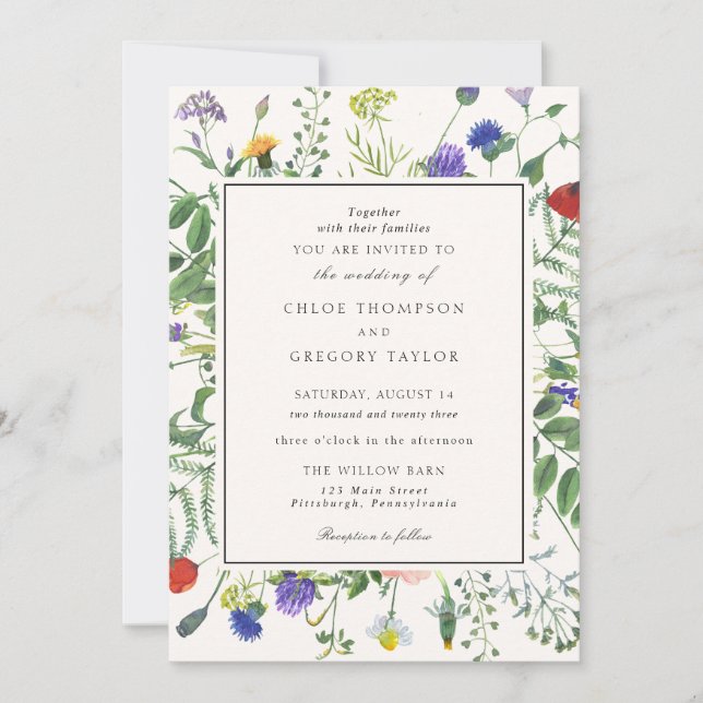 Invitación de boda Campos de flores silvestres (Anverso)