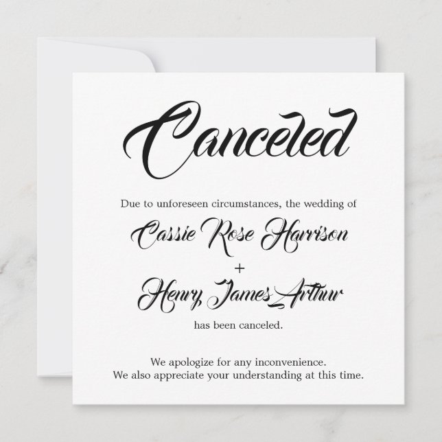 Invitación de Boda cancelada con detalles blancos (Anverso)