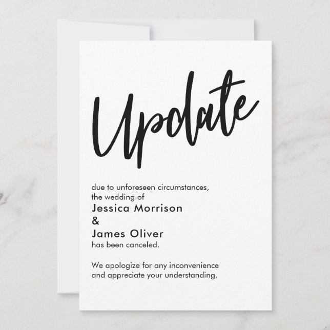 Invitación de Boda cancelada de Black White Update (Anverso)