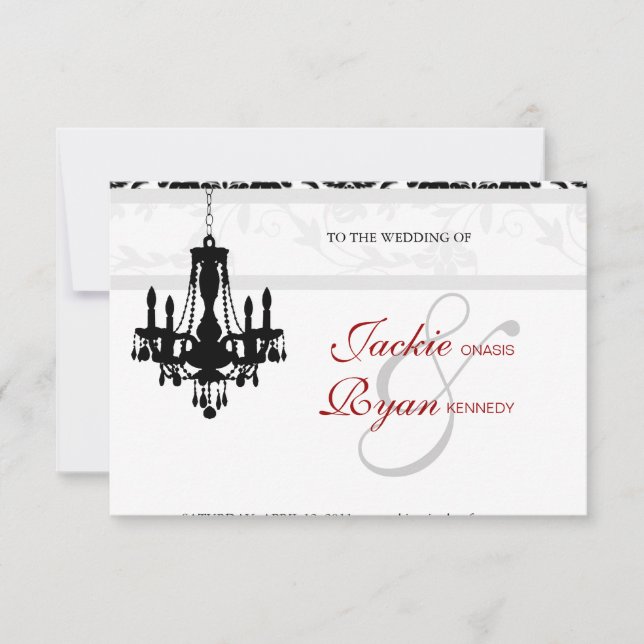 Invitación de Boda Candil Negro Blanco Damask (Anverso)