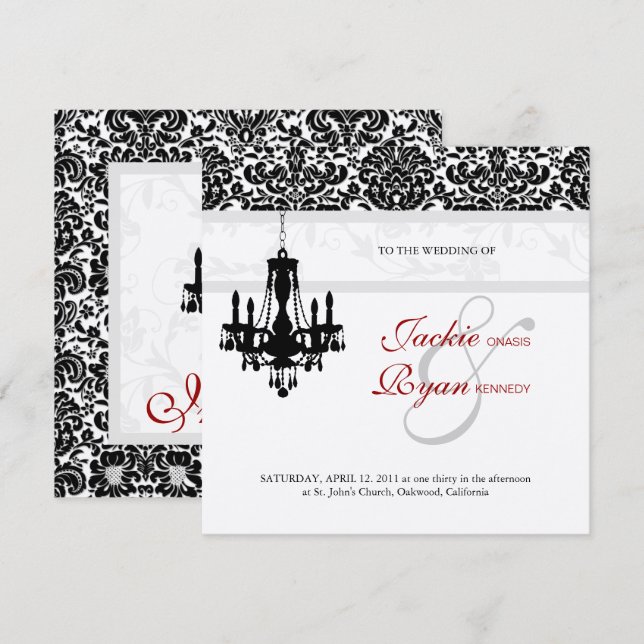 Invitación de boda Candil Negro Rojo Plata (Anverso / Reverso)