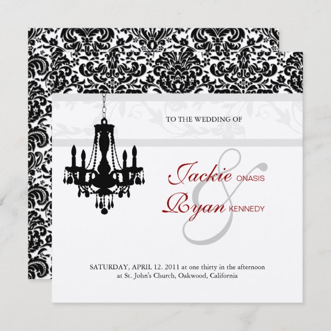 Invitación de Boda Candil Negro Rojo Plateado (Anverso / Reverso)