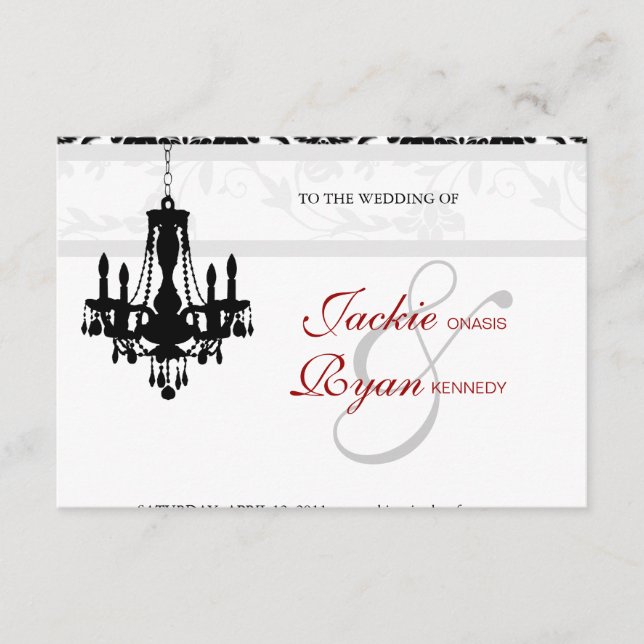 Invitación de Boda Candilero Negro Blanco Damask (Anverso)