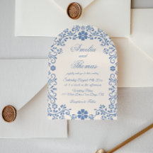 Invitación de boda caprichosa azul polvo de marfil