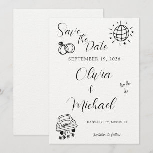 Invitación de Boda Caprichosa con Iconos Divertido