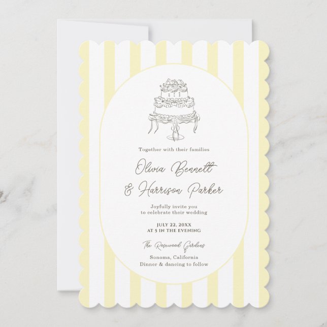 Invitación de boda caprichosa con rayas amarillas  (Anverso)