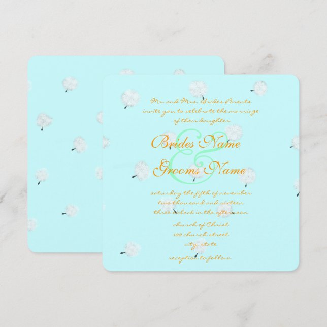 Invitación de boda caprichosa de diente de león (Anverso / Reverso)