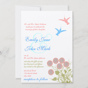 Invitación de boda caprichosa de flor y pájaro col