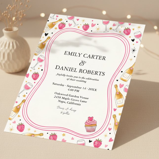 Invitación de boda caprichosa de fresa rosa (Subido por el creador)