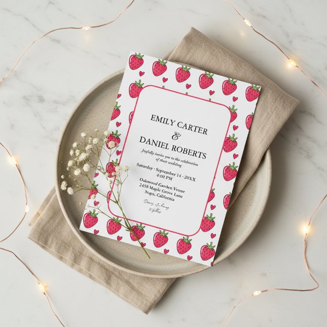 Invitación de boda caprichosa de fresa rosa (Subido por el creador)