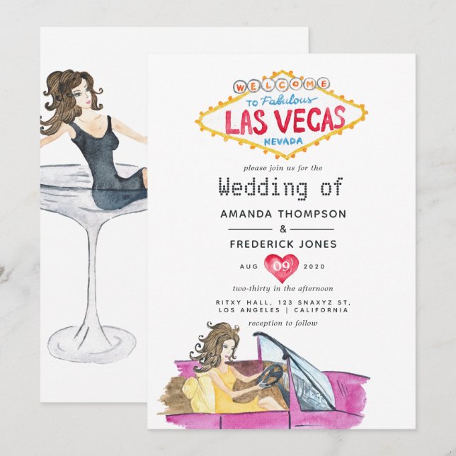 Invitación de boda caprichosa de Las Vegas (Anverso / Reverso)