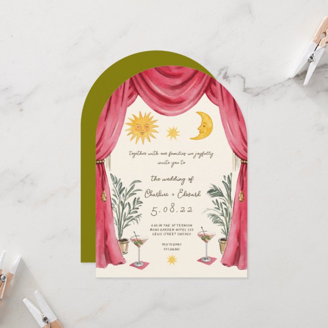 Invitación de Boda Caprichosa Pintada a Mano del S (Anverso/Reverso In Situ)