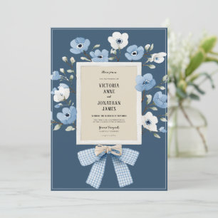 Invitación de boda caprichosa vintage floral azul
