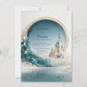 Invitación de boda Castillo Teal Halo Dorado