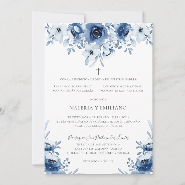 Invitación de Boda Catolica Azul Marino Boda (Anverso)