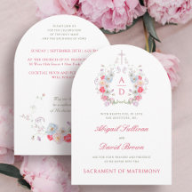 Invitación de boda católica con marco de flores ro