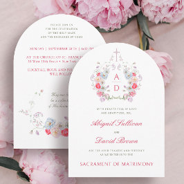 Invitación de boda católica con marco de flores ro