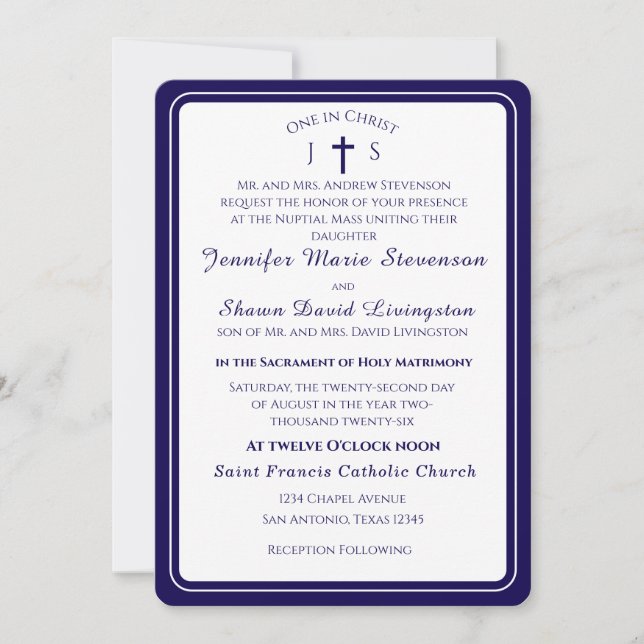 Invitación de boda católica con monograma atempora (Anverso)
