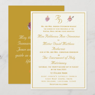 Invitación de Boda Católica Cream/Ocre Dos Corazon
