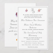 Invitación de boda católica de dos corazones elega