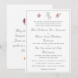 Invitación de boda católica de dos corazones elega