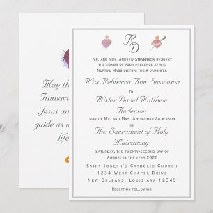 Invitación de boda católica de dos corazones elega