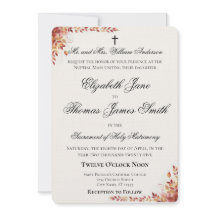 Invitación de boda católica de otoño en rojo y dor