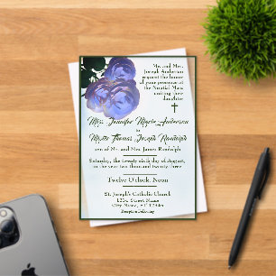 Invitación de boda católica malva y verde brumoso