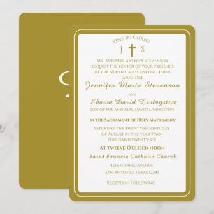 Invitación de boda católica monogramada atemporal