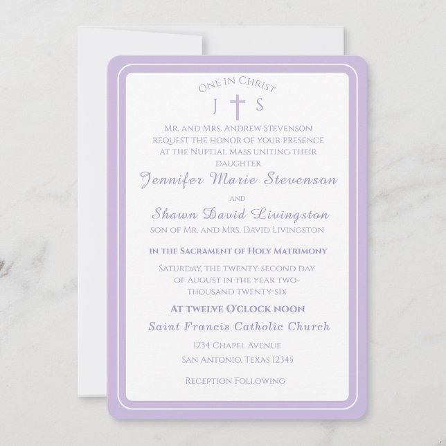Invitación de boda católica monogramada atemporal (Anverso)