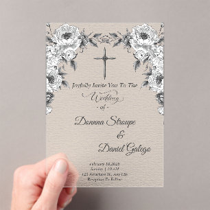 Invitación de Boda Católica Vintage de Acrílico