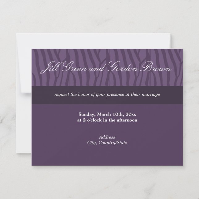 Invitación de boda cebra púrpura elegante (Anverso)