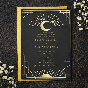 Invitación de boda celeste Art Deco Equinox
