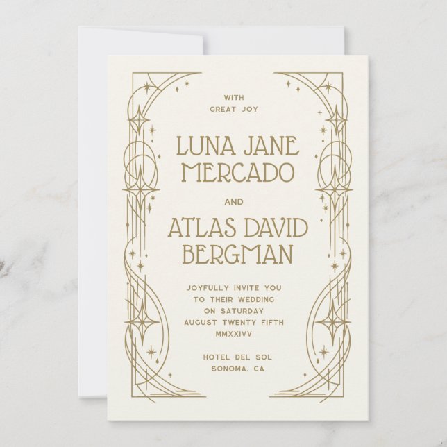 Invitación de boda celestial Art Deco (Anverso)