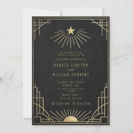Invitación de boda celestial Art Deco Equinox