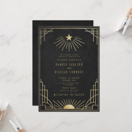 Invitación de boda celestial Art Deco Equinox