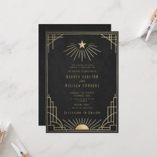 Invitación de boda celestial Art Deco Equinox