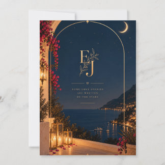 Invitación de boda celestial azul marino y dorado