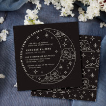 Invitación de boda celestial Black Moon & Stars