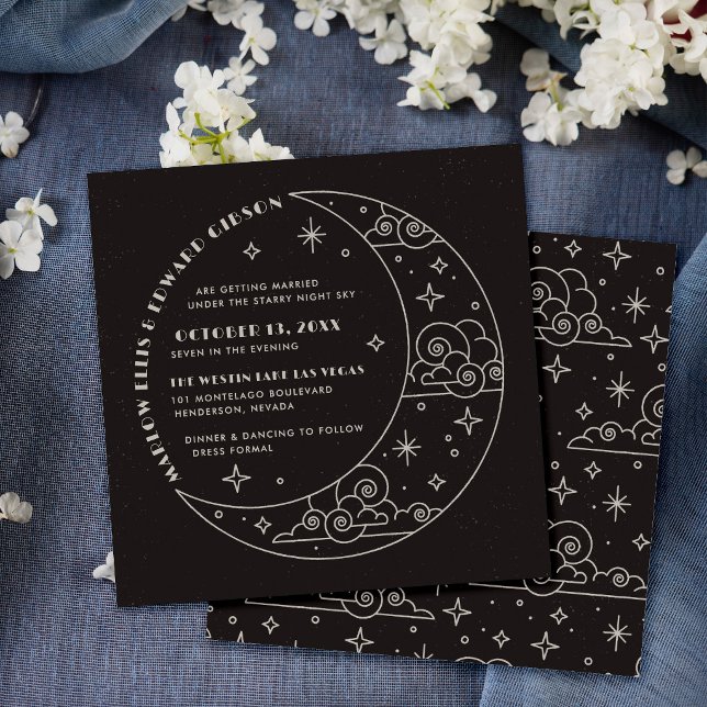 Invitación de boda celestial Black Moon & Stars (Subido por el creador)