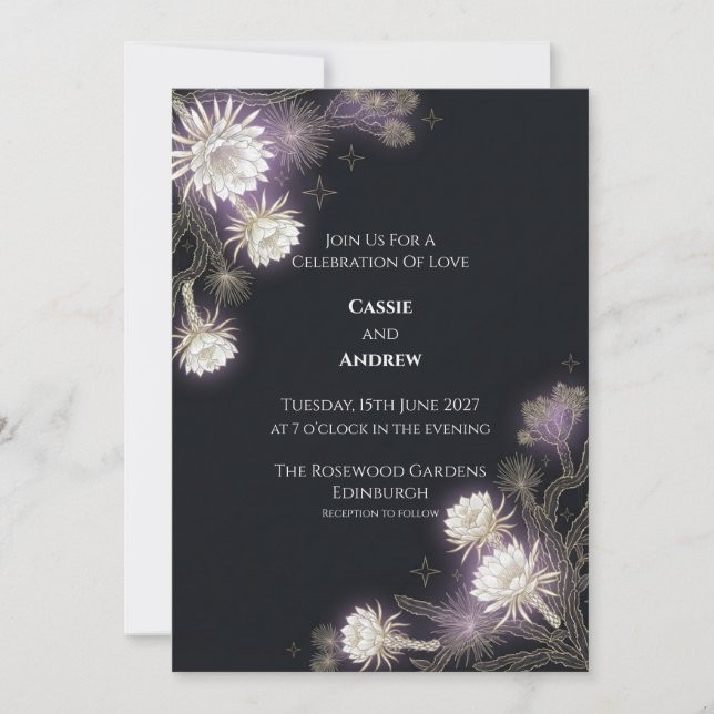 Invitación de boda celestial de cardo de medianoch (Anverso)