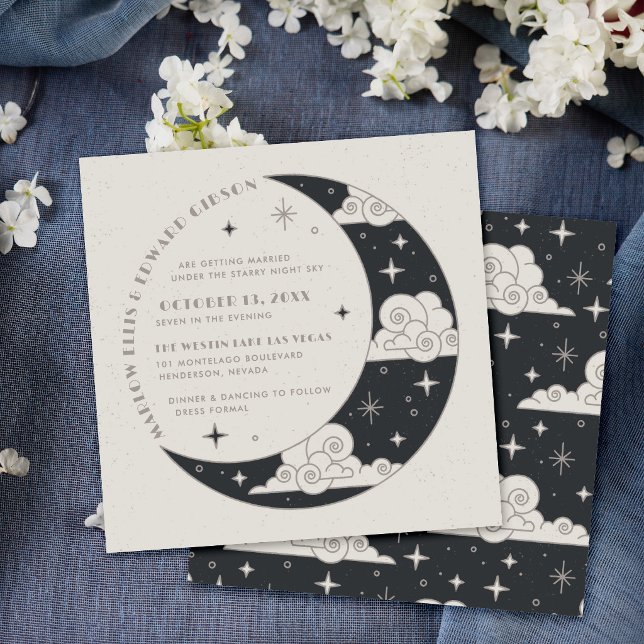 Invitación de boda celestial Gray Moon & Stars (Subido por el creador)